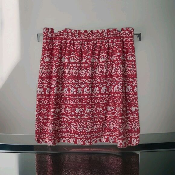 Talbots Mini Skirt Women's Large petite Geo Print Cotton Side Slit Drawstring - Picture 2 of 5